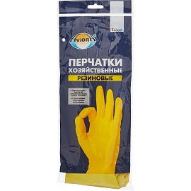 Перчатки МНОГОРАЗОВЫЕ латексные AVIORA, хлопчатобумажное напыление, размер 8-9, L (большой), желтые, вес 36 г, 402-568