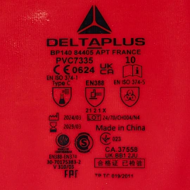 Перчатки DELTA PLUS PVC733510 ПВХ КЩС цв.красный р.10