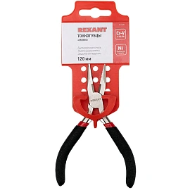 Тонкогубцы мини 120мм никелированные, авторазжим, облив рук. REXANT 12-4604