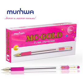 Ручка шариковая масляная с грипом MUNHWA "MC Gold", РОЗОВАЯ, корпус прозрачный, узел 0,5 мм, линия письма 0,3 мм, BMC-10 фото Ручка шариковая масляная с грипом MUNHWA "MC Gold", РОЗОВАЯ, корпус прозрачный, узел 0,5 мм, линия письма 0,3 мм, BMC-10