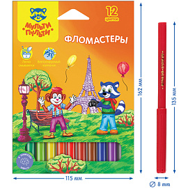 Фломастеры Мульти-Пульти "Енот во Франции", 12цв., смываемые, картон, европодвес фото Фломастеры Мульти-Пульти "Енот во Франции", 12цв., смываемые, картон, европодвес
