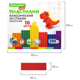 Пластилин классический BRAUBERG KIDS, 10 цветов, 200 г, со стеком, 106504 фото Пластилин классический BRAUBERG KIDS, 10 цветов, 200 г, со стеком, 106504