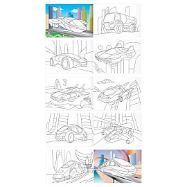 Раскраска А5, 10 стр. ТРИ СОВЫ "Автомобили", горизонтальные