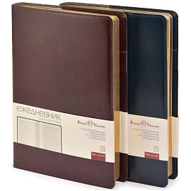 Ежедневник полудатированный Bruno Visconti Profy натуральная кожа А5 192 листа синий (золотистый обрез)