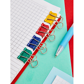 Зажимы для бумаг Комус 19 мм цветные (12 штук в упаковке)