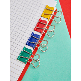 Зажимы для бумаг Комус 19 мм цветные (12 штук в упаковке)