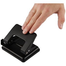 Дырокол OfficeSpace 20л., металлический, черный, с линейкой фото Дырокол OfficeSpace 20л., металлический, черный, с линейкой