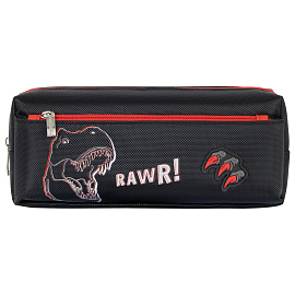 Пенал мягкий ЮНЛАНДИЯ, 2 отделения, полиэстер, "Roar", черный, 21х9х6 см, 272347