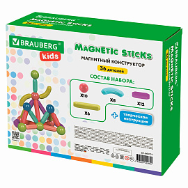 Магнитный конструктор MAGNETIC STICKS, 36 магнитных деталей, BRAUBERG KIDS, 665721 фото Магнитный конструктор MAGNETIC STICKS, 36 магнитных деталей, BRAUBERG KIDS, 665721