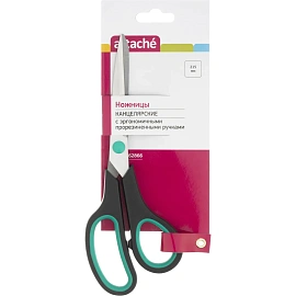 Ножницы 215 мм Attache с пластиковыми прорезиненными анатомическими ручками чёрного/зелёного цвета