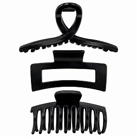 Крабы для волос НАБОР 3 шт., 8,5 см / 8,5 см / 11 см, soft-touch, чёрный, MONTE VITA (МОНТЕ ВИТА), 457032