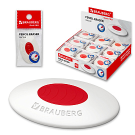 Ластик BRAUBERG "Oval PRO", 40х26х8 мм, овальный, красный пластиковый держатель, 229560