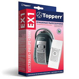 Мешок для пылесоса (пылесборник) бумажный TOPPERR EX1, ELECTROLUX, PHILIPS, КОМПЛЕКТ 5 шт., 1010