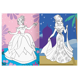 Раскраска с цв. фоном А4, 16 стр., ТРИ СОВЫ "Бал принцесс