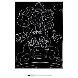 Гравюра с мультицветной основой ТРИ СОВЫ "Котик в коробке", А4 фото Гравюра с мультицветной основой ТРИ СОВЫ "Котик в коробке", А4