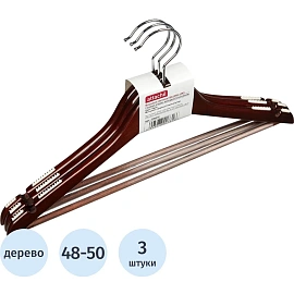Вешалка-плечики Attache F6612NJ-LW3 деревянная с выемками и перекладиной (размер 48-50, орех, 3 штуки в упаковке)