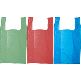 Пакет-майка ПНД 25 мкм в ассортименте (38+20х68 см, 100 штук в упаковке)