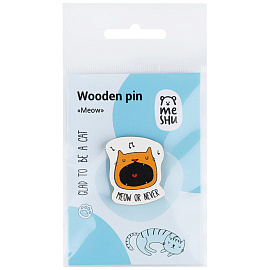 Значок деревянный MESHU "Meow", прямая УФ-печать, 2,9*3,4см фото Значок деревянный MESHU "Meow", прямая УФ-печать, 2,9*3,4см