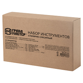 Набор инструментов столярно-слесарный, 25 предметов, пластиковый кейс, ГРАНДМАСТЕР, 671337