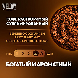 Кофе растворимый WELDAY (ВЭЛДЭЙ) "GOLD" 500 г, БРАЗИЛИЯ, арабика, сублимированный, в упаковке Zip-Lock, 622673 фото Кофе растворимый WELDAY (ВЭЛДЭЙ) "GOLD" 500 г, БРАЗИЛИЯ, арабика, сублимированный, в упаковке Zip-Lock, 622673