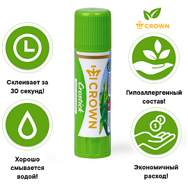 Клей-карандаш Crown "Expert", 15г, ПВП