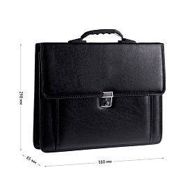 Портфель OfficeSpace "Rotterdam", люкс кожзам, черный, 3 отделения, метал. замок, с ремнем фото Портфель OfficeSpace "Rotterdam", люкс кожзам, черный, 3 отделения, метал. замок, с ремнем