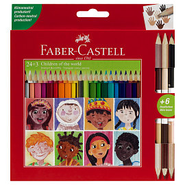 Карандаши цветные Faber-Castell , 24цв.,"Дети мира" заточ.+3цв., картон, европодвес.