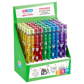 Карандаш сегментный ArtSpace "День кота", с ластиком, ассорти