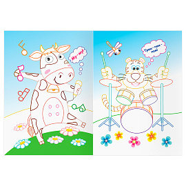 Раскраска с цв. фоном А5, 8 стр., ТРИ СОВЫ "Весёлый оркестр