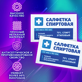 Спиртовые салфетки антисептические 135x185 мм КОМПЛЕКТ 50 шт., ГРАНИ, пакет