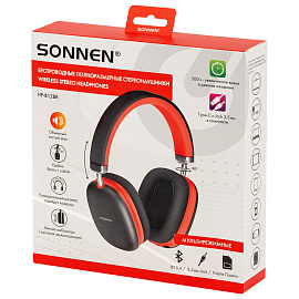 Наушники беспроводные накладные полноразмерные раздвижные мультирежимные, SONNEN HP-B12BR, Bluetooth 5.4, черный/коралловый, 514128