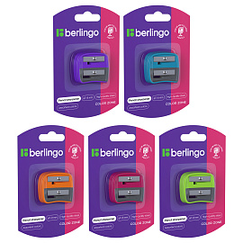 Точилка пластиковая Berlingo "Color Zone Duo", 2 отверстия, для цветных и ч/г карандашей, блистер, ассорти