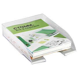 Лоток для бумаг горизонтальный СТАММ "Вега", прозрачный фото Лоток для бумаг горизонтальный СТАММ "Вега", прозрачный