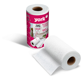 Салфетки универсальные в рулоне 100 шт. СОТЫ 22,5х25 см, 40 г/м2, 30% вискоза 70% полиэфир, YORK, 20430