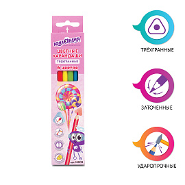 Карандаши цветные ЮНЛАНДИЯ "СЛАДКИЕ ИСТОРИИ", 6 цветов, трехгранные, грифель 3 мм, натуральное дерево, 181392 фото Карандаши цветные ЮНЛАНДИЯ "СЛАДКИЕ ИСТОРИИ", 6 цветов, трехгранные, грифель 3 мм, натуральное дерево, 181392