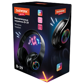 Наушники беспроводные большие светящиеся накладные, чёрные DASWERK (ДАСВЕРК) B-39, 513805