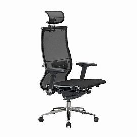 Кресло офисное МЕТТА "SAMURAI" S-3, с подголовником, сверхпрочная ткань-сетка, черное