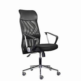 Кресло "Директ Лайт" МС-040, высокая спинка, с подлокотниками, хром, черное фото Кресло "Директ Лайт" МС-040, высокая спинка, с подлокотниками, хром, черное