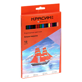 Карандаши цветные Красин "Алые Паруса", 18цв., трехгран., заточен., картон, европодвес фото Карандаши цветные Красин "Алые Паруса", 18цв., трехгран., заточен., картон, европодвес