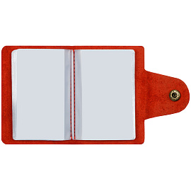 Визитница карманная OfficeSpace на кнопке, 10*7см, 18 карманов, натуральная кожа, красный