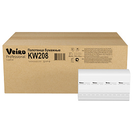 Полотенца бумажные 150 шт., VEIRO (Система H2) COMFORT, 2-слойные, белые, КОМПЛЕКТ 21 пачка, 32х21,6, W-сложение, KW208