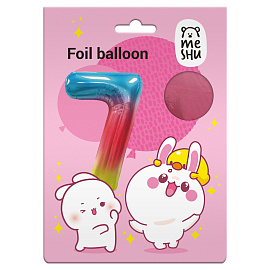 Воздушный шар, 40", MESHU, цифра 7, розовый, фольгированный