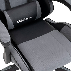 Кресло компьютерное DEFENDER "Strider", 2 подушки, ткань/экокожа, черное/серое, 64056