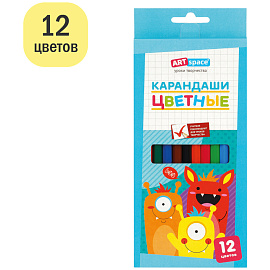 Карандаши цветные ArtSpace "Монстрики", 12цв., заточен., картон, европодвес