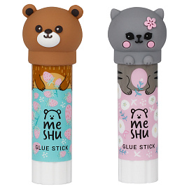 Клей-карандаш MESHU с топпером "Animals", 8г, 2шт в блистере, ПВП, ассорти