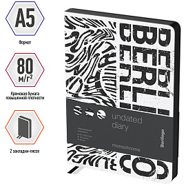 Ежедневник недатированный, А5, 136л., кожзам, Berlingo "Monochrome", черный срез, с рисунком