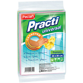 Салфетки хозяйственные Paclan Soft Universal вискоза/полиэстер 38х38 см 110 г/кв.м (3 штуки в упаковке)