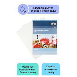 Альбом для акварели, 24л., А4, на спирали Гамма "Студия", 200г/м2, среднее зерно, перфорация на отрыв
