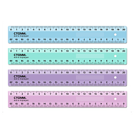 Линейка 20см СТАММ, пластиковая, 2 шкалы, непрозрачная, пастельные цвета, ассорти, европодвес