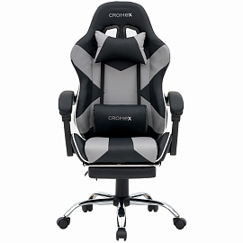 Кресло компьютерное CROMEX (КРОМЕКС) "Wave GM-145", вибромассаж, подножка, подушки, экокожа, черное/серое, 532956